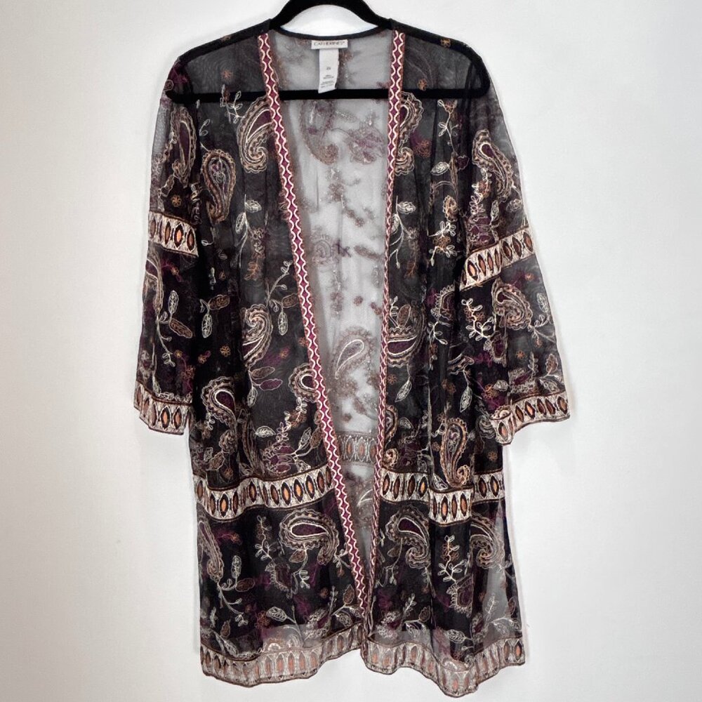 Catherines Paisley Whimsygoth Romantic Fairy Boho Mesh Long Kimono Size 2X -L18